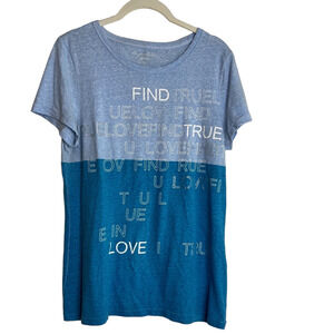 American Eagle Womens Short Sleeve Tee Medium Blue Color Block Find True Love